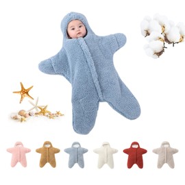 HEVOY Baby Starfish Onesie, Thick Imitation Fleece Starfish Newborn Sleeping Bag, Infant Footie Jumpsuit Winter Warm Outfits (Blue, 0-2 Months)