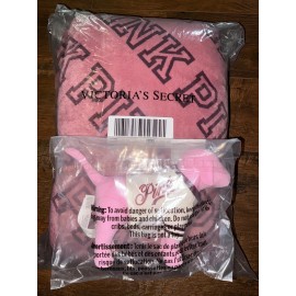 Victoria's Secret Pink 50" x 60" Dorm Sherpa Blanket Soft Begonia + Mini Dog Set