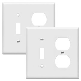 ENERLITES Combination Toggle Light Switch/Duplex Receptacle Outlet Wall Plate Cover, Standard Size 2-Gang 4.50" x 4.57", Polycarbonate Thermoplastic, UL Listed, 881121-W-2PCS, White (Pack of 2)