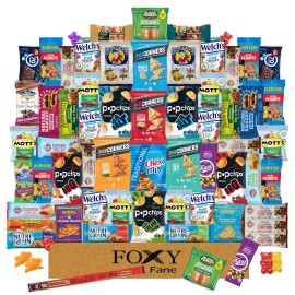 Foxy Fane 60 Ct Healthy Snack Box - Variety of Crackers, Cookies, Candy & Chips