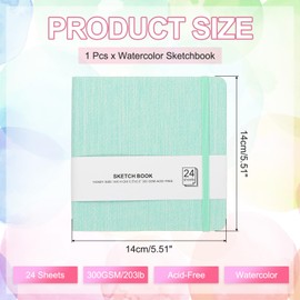 PATIKIL 5.5x5.5" Watercolor Sketchbook, 24 Sheet 300GSM/203lb Watercolor Paper Sketchbooks Acid Free Watercolor Journal Hardcover Artists Paper Pads for Painting, Green