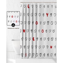 Lindameler Valentines Shower Curtain for Bathroom Abstract Love Heart Pattern Valentine Day Bathroom Decor Heart Shower Curtain Set 72x72 inch with 12 Hooks
