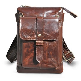 Le'aokuu Mens Genuine Leather Small Messenger Bag Fanny Waist Pack Pouch 8711 (The Coffee 1)