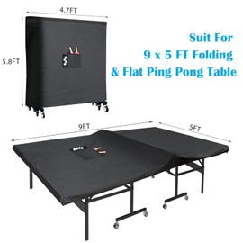 Outdoor Ping Pong Table Cover Waterproof, Luxiv 420D Oxford Cloth Black Tennis Table Cover with 2 Pockets for DeskTennis Balls and Rackets, Dust Covering for Folding & Flat Pingpong Desk