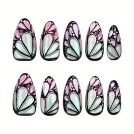 Threelegscat Medium Press on Nails Almond Fake Nails Leopard Print Nails Press Ons Glue on Nails with 3d Design French Tip Nails For Women 24 pcs