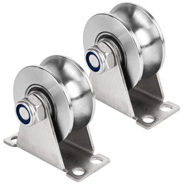 Groove Pulley Wheel for Rope Wall Mounted 2 Pack Stainless Steel Super Silent Cable Pullys Wheels System U Type Blocks Rollers Heavy Duty Detachable Duplex Bearing for Gym Equipment Sliding Gate