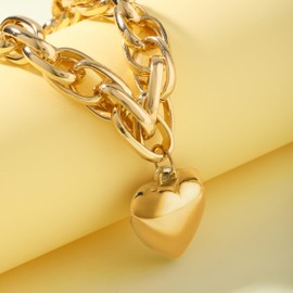 OATHYAN Chunky Puffy Heart Choker Necklace for Women Y2k Heart Gold Pendant Necklace Jewelry (B-Gold)