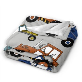 Car Tractor Cartoon Pattern Flannel Throw Blanket for Kids Boys Baby Toddler Teens Gifts Soft Warm Bedroom Throws for Home Couch Room Sofa Office Travel Camping Dorm Decor 50x40 Inch