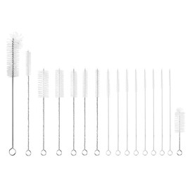 16 Pieces Bottle Brush Set, Nylon Bottle Brush with Flexible Stainless Steel Handle, Small and Long Handle Brush for Washing Narrow Neck Bottle, Straw, Pipes, Cup, Tube, Sink (White)