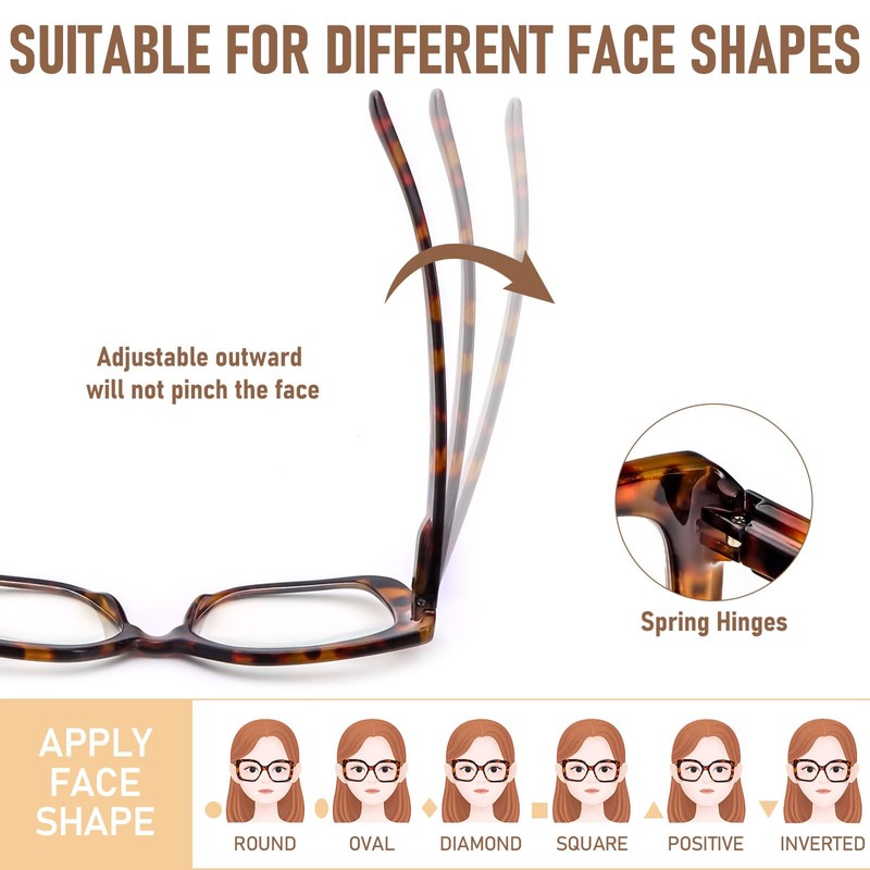 REAVEE 3 Pack Wide Oversized Reading Glasses for Women, Blue