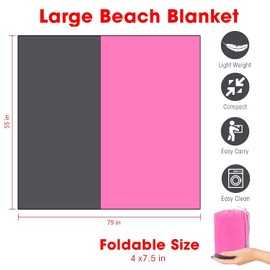 Beach Blanket Large Fast Drying Durable Lightweight Compact Outdoor Mat 79"x 55" - Sandproof Waterproof Picnic Mat for Travel, Camping, Hiking (Pink)