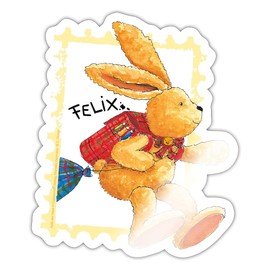 Spreadshirt Felix Der Hase Springt Mit Schulranzen Sticker, 10 x 10 cm, Glossy White