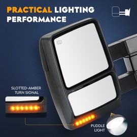 Towing Mirrors for Ford F-150 2007 2008 2009 2010 2011 2012 2013 2014 Power Heated with Turn Signal Puddle Light Manual Folding Telescoping (1 Pair)