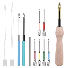 12 Pcs Punch Needle Kit, Embroidery Punch Needle Tool Wooden Handle Embroidery Tool Punch Needle Threader Set for Adults Beginner Yarn Floss Cross Stitching