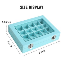 Vicoter Vicoter Velvet Jewelry Box 24 Grid Jewelry Ring Display Organiser Box Tray Holder Earrings Storage Case for Girls Wife Mom Women (Light Blue)