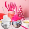 Grupo Carnavallia 2 Vaso Bola Disco Sombrero Texano Blanco Rosa