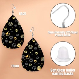 Gold Dog Paw Leather Earrings Set | Lightweight Faux Leather Teardrop Dangle Earrings | Teardrop Jewelry Earrings