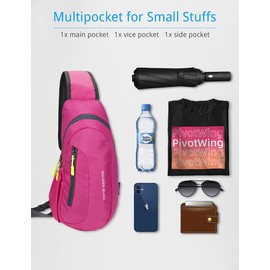 PivotWing Sling Bags for Men Women Small Backpack Rucksack Crossbody Shoulder One Strap Side Bag for Dog Walking Hiking Travel Cycling Gym Mens Cross Body Sling Chest Bag Rose Red