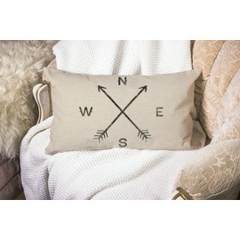 Smooffly 12x20 Inches Pillow Cover Rustic Farmhouse Decor Arrows Pillowcases Cotton Linen North South East West Arrows Throw Pillow Case Cushion Cover for Sofa Couch Bedroom
