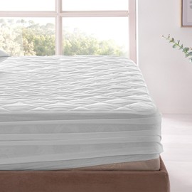YATAS BEDDING Perle Quilted Fitted Mattress Protector, Machine Washable and Easy Care, Superior Protection and Comfort,100% Cotton Breathable top, White (Queen) - 59"x79" - 14" Deep Pocket