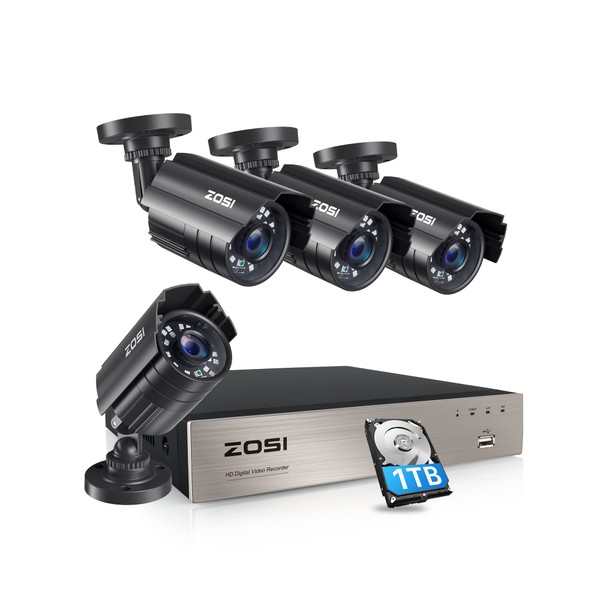 ZOSI 3K Lite Security Camera System with AI Human Vehicle Detection,H.265+ 8CH HD TVI Video DVR Recorder with 4X HD 1920TVL 1080P Indoor Outdoor Weatherproof CCTV Cameras,Remote Access,1TB Hard Drive