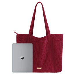 VANDEL Corduroy Tote Bag for Women and Men with Zipper and Inner Pockets. Red Zipper Tote Bag, Cute Tote Bag Aesthetic