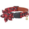 Christmas Dog Collar Snowflake Classic Plaid Adjustable with Cute Flower