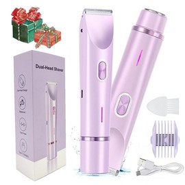Electric Trimmer for Women, Electric Shaver and Razor Rechargeable 2-in-1 Body , Dual Heads for Painless Trimming of Pubic Hair, Face, Underarms and Legs, IPX7 Waterproof. Christmas Gift New Year Gift:_Purple
