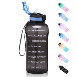 ETDW 2 Liter Trinkflaschen mit Strohhalm, [Tritan Senza-BPA] 2L Wasserflasche mit Zeitmarkierung, auslaufsichere Sportwasserflaschen BPA-frei für Fitnessstudio, Camping, Yoga, SCHWARZ