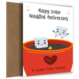Happy 6th Wedding Anniversary Card for Sugar Anniversary - Funny Sugar Cubes Card for 6 Year Anniversary