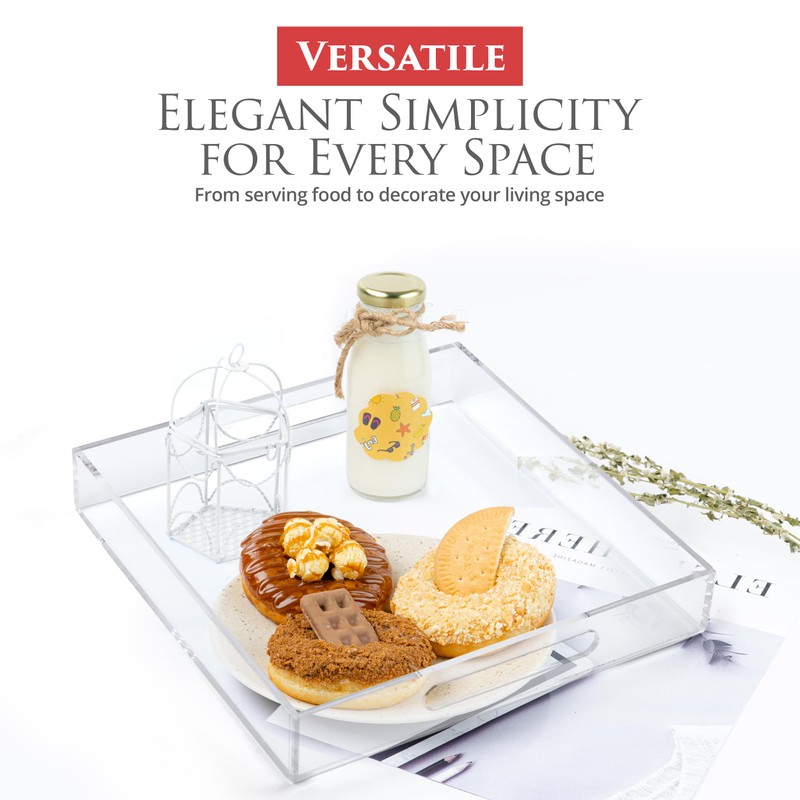 Acrylic Tray 10x10 with Cut Handles - Spill Proof Decorative