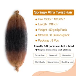 24 Inch Spring Twist Ombre Hair 1B/30/27,8 Packs Cuban Twist Hair for Women