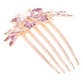 Ipetboom Rhinestone Hair Comb Bridal Wedding Accessory with Floral Durable Sparkly Side Hair for Women Purple