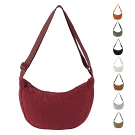Uwiyo Half Moon Bag Women's Cord Crossbody Moon Bag Hobo Halfmoon Bag Half Moon Shoulder Bag Dumpling Shoulder Bag with Adjustable Strap for Women Girls, burgundy