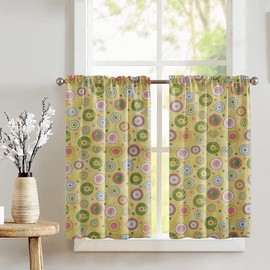 lovemyfabric Light Weight Cotton Decorative Colorful Circles Print Café Tier Curtains Window Treatment/Window Décor (Tier Curtains 27" Wide / 36" Tall, Yellow)