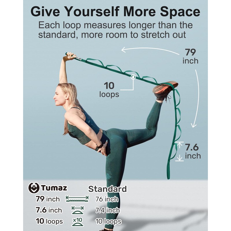 Tumaz Yoga Stretching Strap, 10 Thin-Loop Strap for Physical Therapy,