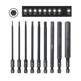 9-Piece Allen Bit Set with Strong Magnetic Head, 100 mm Long Hex Bits for Cordless Screwdriver, 1/4 Inch Hex Shank Impact Bit Set for Impact Wrenches, Phosphide Black Screwdriver Accessories