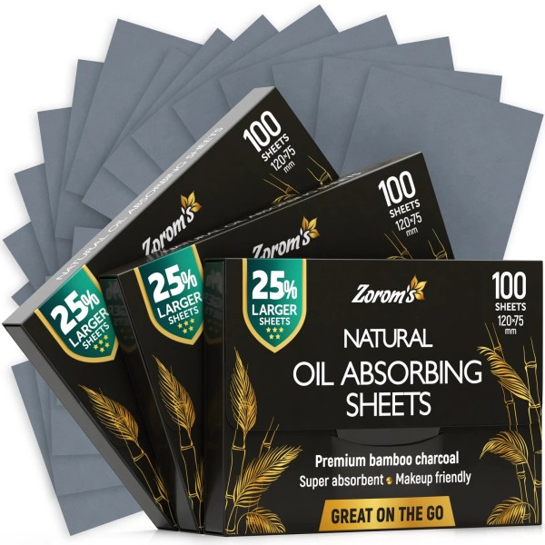 Zorom'S Natural Oil Blotting Sheets for Face with Bamboo Charcoal