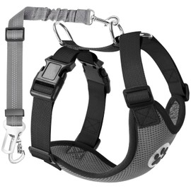 Nasjac Dog Car Harness with Seat Belts, Safety Adjustable Dog Seat Belts for Cars with Clip and Buckle, Breathable Mesh Pet Vest Harness Seatbelts with Secure Elastic Buffer for Travel