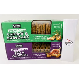 Olinas Bakehouse Seeded Artisan Crisps Cracker Variety Pack | Fig And Almond | Cashew And Rosemary Bundle with Kokobunch kit 5.3oz 2 Pack