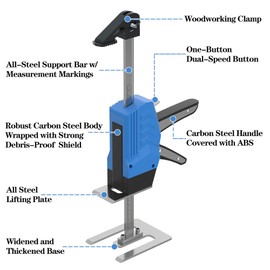 RELIANCER 2PCS Labor Saving Arm Jacks w/Woodworking Clamp & Anti-Slip Rubber Pad,Hand Lifting Tool,440lbs Capacity,Carbon Steel Furniture Jack Lifter,Construction Jack for Cabinet,Door,Window,Drywall