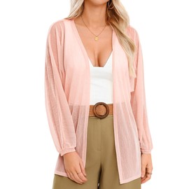 Totatuit Sheer Cardigan for Women Dressy Lightweight Swimsuit Coverup Long Sleeve Open Front Casual Tops Pink X-Large