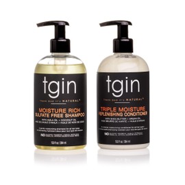 tgin Moisturizing Shampoo & Conditioner Duo for Curly, Coily and Wavy Hair, Sulfate Free, Moisturizes and Detangles Dry Hair, 13 oz (Set)