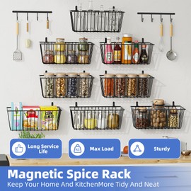 Simple Trending Spice Rack 8 Pack Wall Mount Organizer for 192 Spice Jars, 15.5" D x 6" W x 6" H, Seasoning Holder Shelf with 8-Hooks for Kitchen Cabinet or Pantry Door
