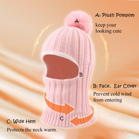 Zsedrut Toddler Kids Winter Hats for Girls Boys Warm Balaclava Hat with Fleece Lined Thick Knit Beanies Cap (CA/US, Age, 3 Years, 12 Years, Light Pink)