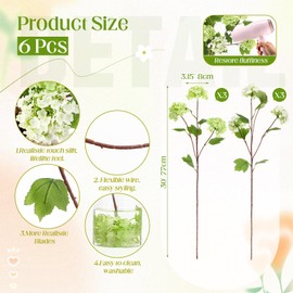 Riceshoot 6 Pcs Hydrangea Artificial Flowers, 30Inch Faux Silk Hydrangea with 18 Real to Touch Blooms Fake Flower Snowball Viburnum for Home Wedding Table Centerpieces Kitchen(Light Green, White)