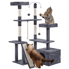 Yaheetech Cat Tree, 53.5 Inch Pet Play House with Sisal Scratching Posts, Condo, Perches, Wide Platform for Indoor Kittens/Adult Cats, Dark Gray
