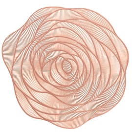 Set of 4 Round Gold Placemats 15 Inch Rose Flower Vinyl Place Mats Heat Resistant Placemats Table Setting Kitchen Table Mats for Dining Table Party Wedding Holiday Table Decoration, Rose Gold