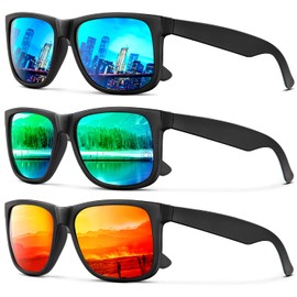 KALIYADI Sunglasses Men Polarized Sun glasses for Mens Womens Classic Matte Black Frame UV Protection 3pack(Ice Blue/Green/Orange)