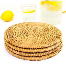 Handmade Rattan Pot Holder, Non-Slip, Durable, Heat Resistant Hot Pads, Perfect Modern Home Decor, Heat Resistant Coasters, Cup Insulation Mat (Φ18 cm, Pack of 4)